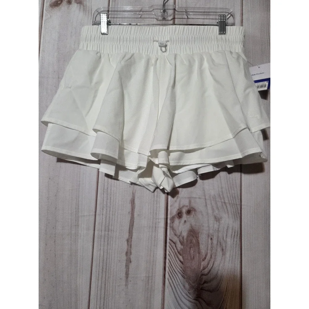JoyLab Women White High-Rise Tiered Ruffle Athletic Shorts‎ Side Pockets Medium